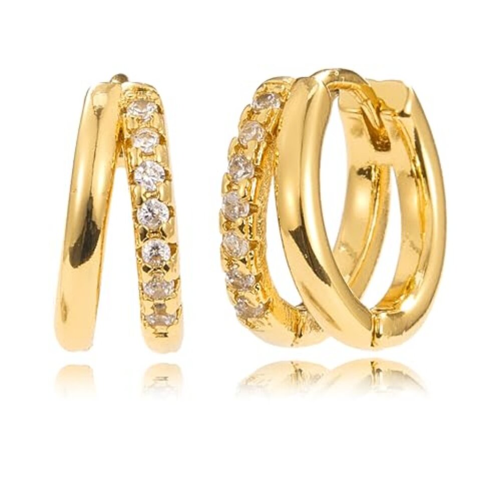 Gold Hoop‎ Earrings for Women,14K Gold Plated Huggie Hoop Earrings for Gift